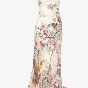 Roberto Cavalli Strapless Floral Dress - Cream and Pink